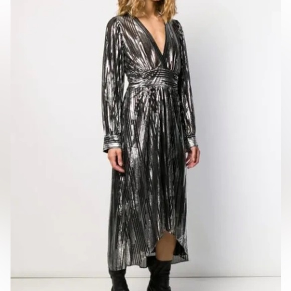 IRO Asymmetric hem Silver Long Sleeve Dress - Picture 2 of 5